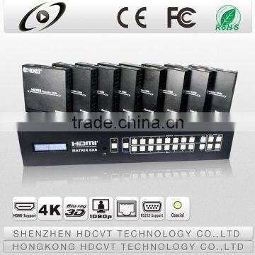 Professional HDMI HDBaseT Matrix Switch 8X8, Single CAT6 / 3D, Ethernet, POE and IR With 4K Support