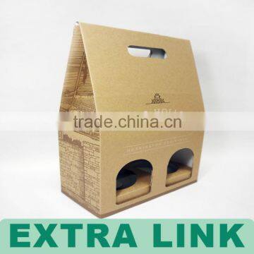 High qualtiy cheap price Auto close kraft paper double bottle wine carrier box