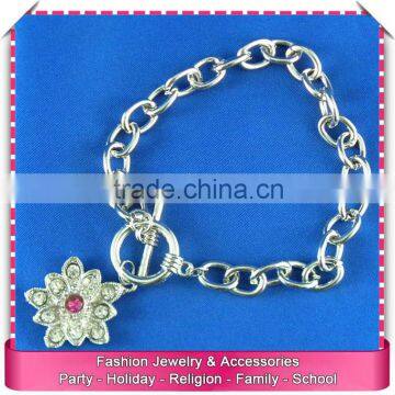 Imitation silver cuff flower bracelet, hot sale Imitation diamond bracelet jewelry