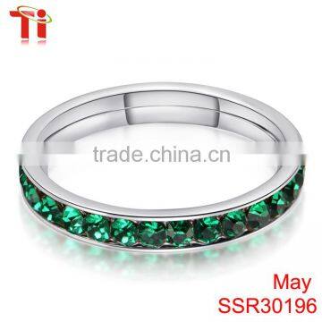 Online Shop China Key Ring Keys Stainless Steel Engagement Ring Diamond Custom Green Crystal Stone Bands for Women May