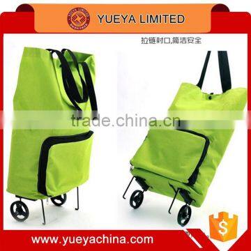 Green Shopping Cart Compact Tote Grocery Bag 2 Wheels Trolley For Storage photo-3
