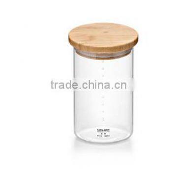 550ml cheap price high borosilicate glass lock lock glass containers/glass container with wood lid