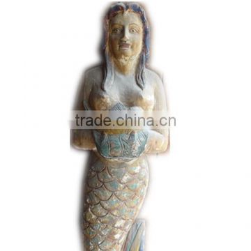 Antique wooden carving mermaid statues,Religious sculptures