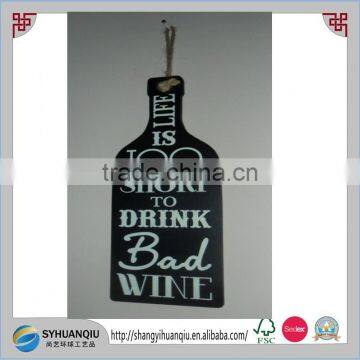 SHABBY CHIC CHALKBOARD / BLACKBOARD STYLE WINE BOTTLE HANGING PLAQUE / SIGN