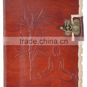 Handmade vintage torn edges embossed buddha leather notebook with clasp