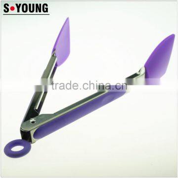 14059 New Shape Kitchen and Barbecue Grill Tongs Silicone BBQ Cooking Stainless Steel Locking Food Tong Salad Tongs photo-3