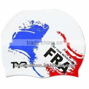 France country Flag Patriotic Silicone Swimming Caps with CE/ROHS certification