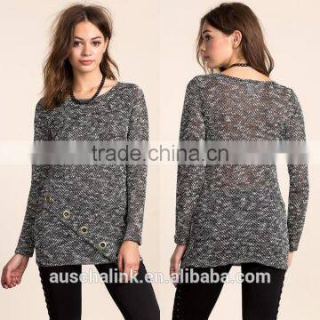 Nice Deign High Quality Girls Fancy Loose Neck Marled Sweater photo-6