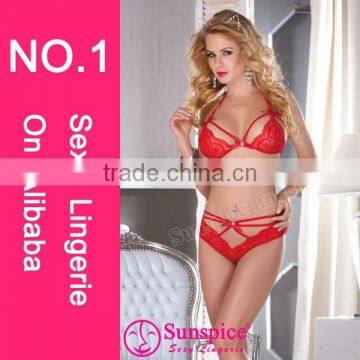 Sunsipce hot sale fashionable style lace halter bra and panty with hairpin