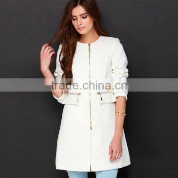 HAODUOYI Women Autumn Contrast OL Round Neck Long Line Trench Coat Outwear photo-4