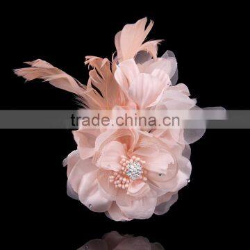 Married big flower pin corsage fabric rose silk yarn feather brooch girls flower headgear