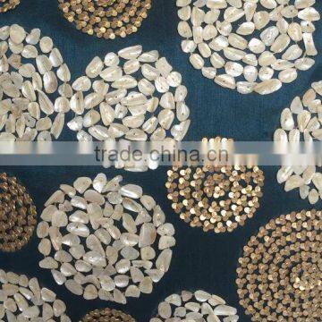 Mother of Pearl Embroidery Pillows Embllished Pillows Teal Embroidery Pillow Pearl Embroidery Pillows Beaded Teal Gold Pillows photo-3