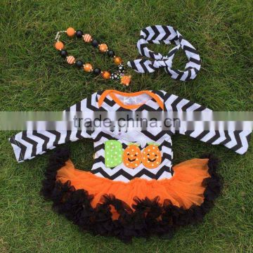 girls Halloween tutu romper girls BOO tutu romper newborn chevron romper with necklace and headband