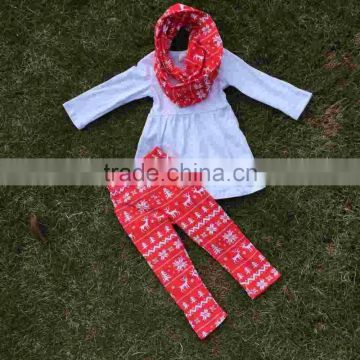 FALL OUTFITS persnickety girls 3 pieces scarf sets girls Christmas reindeer pants sets kids reindeer clothes kids white top sets