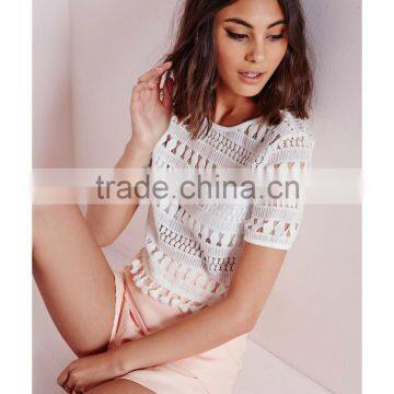 Fashion Elegant Short Sleeve Lace Blouses for Women photo-4