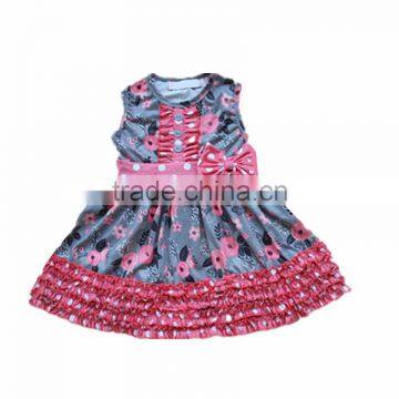 2017 girls birthday dresses flower print rufflu dress children clothing have a bowknot