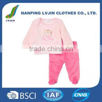 Kids Baby Girls Pink Cat Applique 2 Piece Footed Pant Set Baby Pajamas