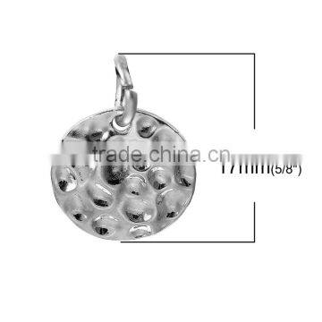 Zinc Based Alloy Hammered Charms Round Silver Plated W/ Open Loop photo-2