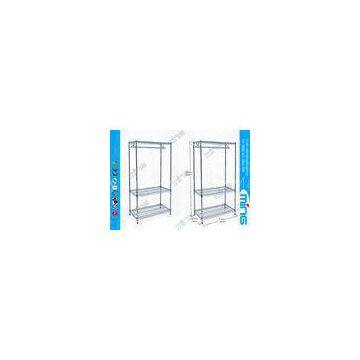 Chrome Plated Mobile Wire Shelving With Clothes Rail , Carbon Steel