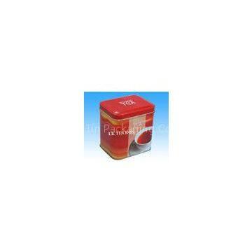 200g Printed Rectangular Tin Box With Pvc Window , Red  Coffee / Tea Storage Box