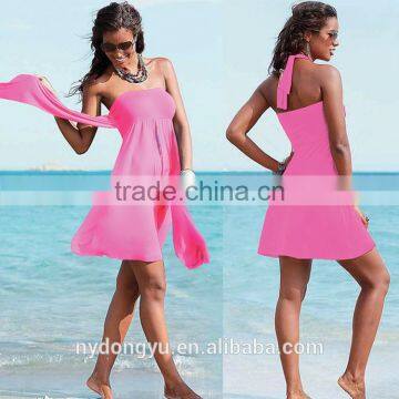 pink women wrap beach dress/sh wi fashionable 12 color summer beach dress