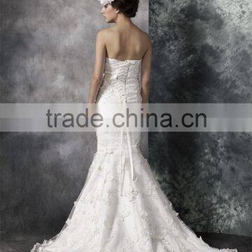 Mermaid Sweetheart Court Train Wedding Dress Elegant Lace and Satin Bridal Gown AS30202 photo-2