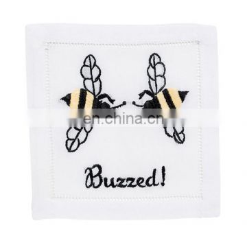 embroidery customized buzzed bees cocktail napkins with hemstitch