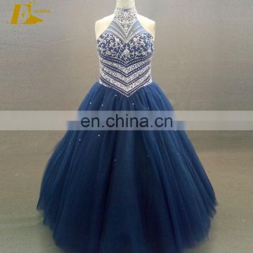 Suppliers Wholesale Own Design Halter Beckline Beaded Floor Length Quinceanera Dress