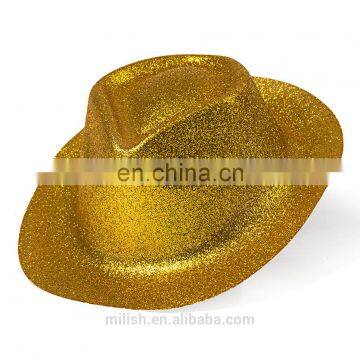 MH-2173Party kit PVC Yellow Glitter Plastic Cowboy Fedora Hat