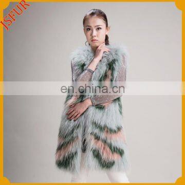 Color mixing long raccoon fur vest with custom plus size