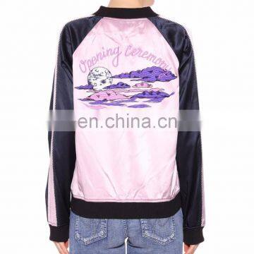 Chinese Clothing Manufacturers Custom Reversible Silk Ladies Spring Bomber Jackets photo-3