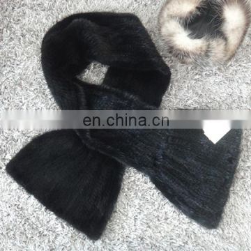 High quality knitted black mink fur scarf European style