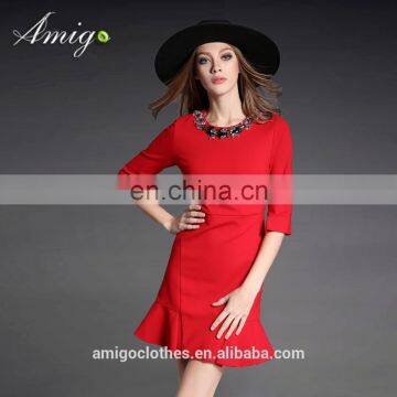 middle sleeve women red blue black tail ellegant women dress in garment