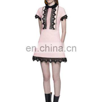 Short Pink elegant dress with black lace for young lady dresses