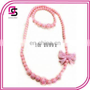 Fake Pearl Necklace And Bracelet Jewelry Set With Bow for children