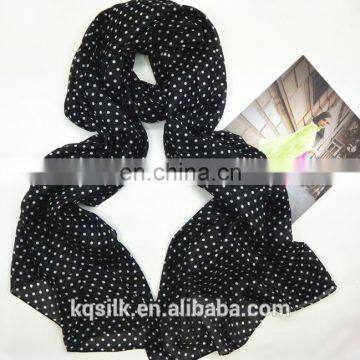 Screen printing 100% silk shawl long silk habotai head scarves for women with small polka dots