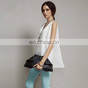 T-WV003 V-neck Two Layer Epaulet Loose Chiffon Women Vests photo-2
