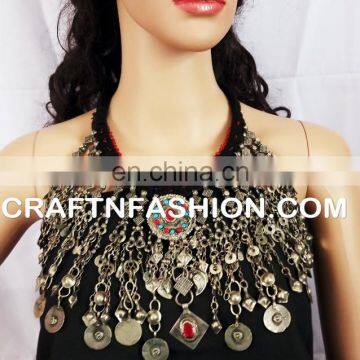 Designer Vintage Afghani Old Necklace Set -1960s Vintage Coin Afghan Necklace , Tribal Bellydance Set, Afghani Bohemian Set photo-2