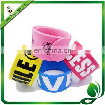 custom silicone snap band, slap wristband for promotion, silicone snap bracelet