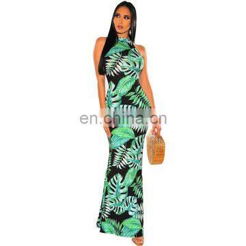 Large Size Women's Sleeveless Floral Chiffon Printed Sexy Dress