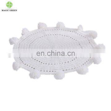 Wholesale Cotton Round Shape Pom Pom Decor Hand Crochet Baby Kids Living Room Floor Game Area Large Nursery Rug Mat Blankets