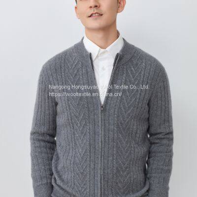 Men′s Fashion Wool Cashmere Sweater/Grey Cardigan Sweater with Flower Pattern Outwear