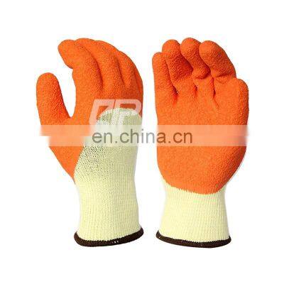 Half Coating Crinkle Orange Latex Rubber Dipped Safety Gloves For Industrial