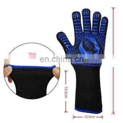Long Sleeves Aramid Outer Cotton Lining With Silicone Anti Slip Grilling Baking Heat Resistant BBQ Gloves For Kitchen