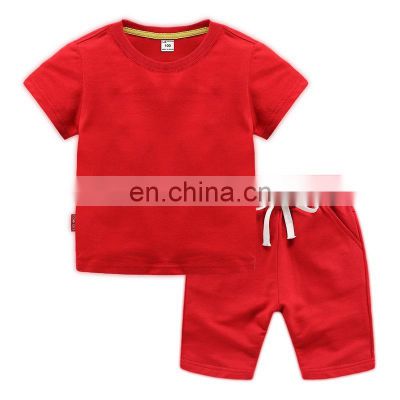 Wholesale custom children's short sleeve shorts casual sports summer round 100% cotton t-shirt set