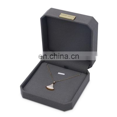 Custom Logo Wholesale Luxury Octagonal Shape Gray Microfiber Pendant Box