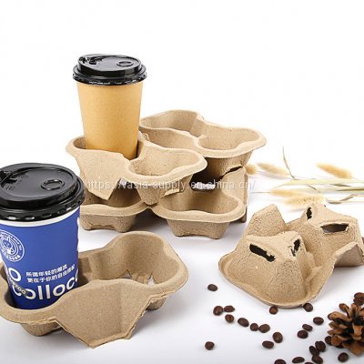 Disposable Drink Take away paper pulp cup holder for 4 cups carrier paper tray