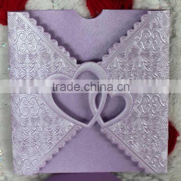 2016 Pretty Design Elegant Embossing Wedding Invitation Card Purple