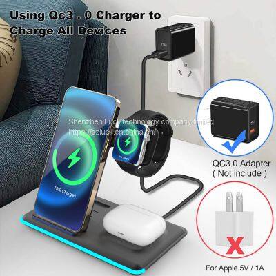 Fast 3 in 1 Wireless Charger Stand Dock Foldable Magnetic Quick 23W Support OEM photo-3