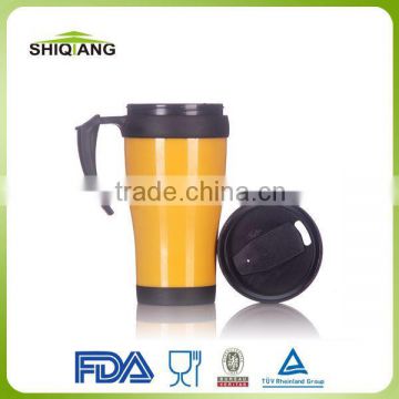 400ml double wall plastic travel mug with handle and lid